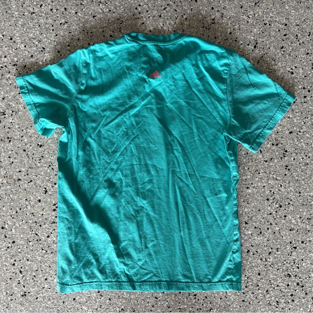 adidas Teal Short Sleeve Tee with Multicolor Peace Logo - Picture 4 of 5